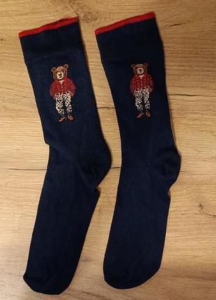 Шкарпетки темно-сині з фірмовим ведмедиком у стилі polo ralph lauren