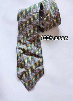 Галстук 100% шелк pure silk miaccomo larusso широкий галстук светлый silk seta seda сельх шелковая с вазонами зеленый окна винтаж