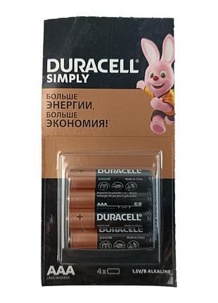 Батарейка aаа лужна 1.5v мініпальчик блістер (к-кт 4 шт) duracell
