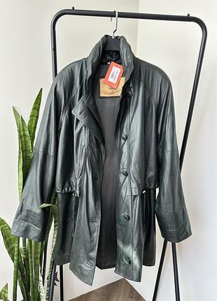 Парка жіноча leather art темно-зелена вінтажна шкіряна m/l 46/48
