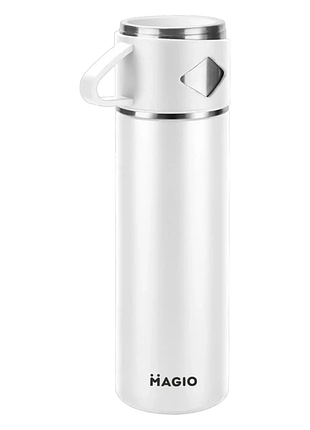 Вакуумный термос magio mg-1072w из нержавеющей стали 1 л для горячих и холодных напитков белый