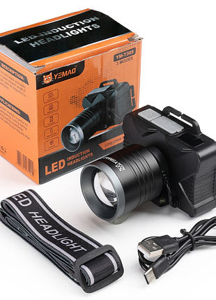 Ліхтар акумуляторний налобний yemao ym-t305 tg motion sensor li-ion акумулятор зу type-c zoom 30 вт чорний