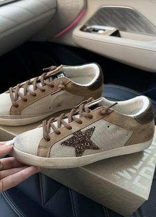Кеди жіночі golden goose superstar коричневі замшеві