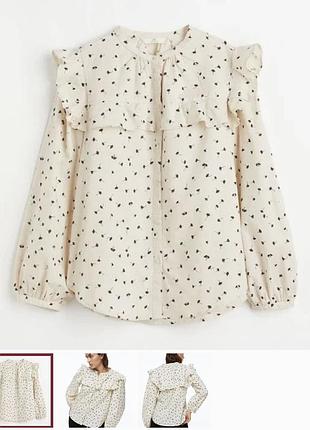 Жіноча сорочка h&m лляна молочна в дрібний принт
