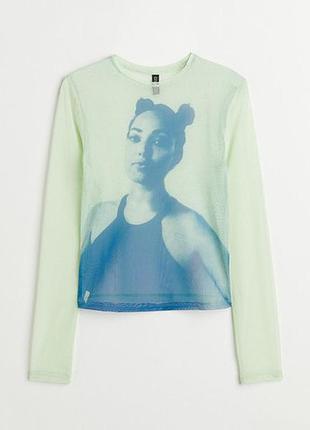 Лонгслив женский сетчатый h&amp;m с принтом m мятный