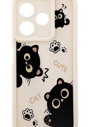 Чохол shock case print для oppo a5 pro 4g/5g (cph2711,cph2695) бампер бежевий з малюнком котики