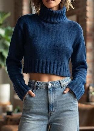 Темно синий кроп свитер h&m xs