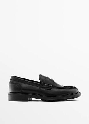 Черные лоферы massimo dutti демисезон натуральная кожа