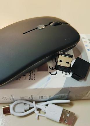Комп'ютерна мишка бездротова bluetooth + 2.4g, акумуляторна, type-c, rgb, тиха 5