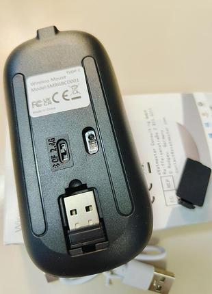 Комп'ютерна мишка бездротова bluetooth + 2.4g, акумуляторна, type-c, rgb, тиха 6