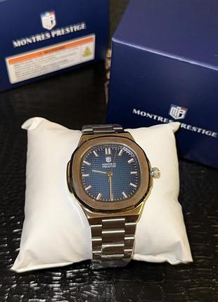 Годинники чоловічі montres prestige з синім циферблатом та сталевим браслетом