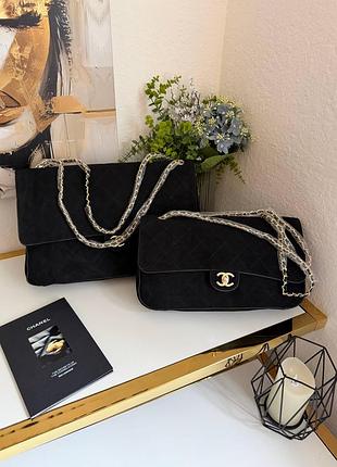 Черная большая сумка конверт люкс премиум бренд ша-нель cha-nel flap bag