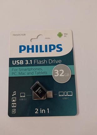Флеш пам'ять usb philips fm32dc152b 32 гб з usb 3.1 та usb-c