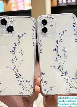 Чохол на iphone 11 прозорий з квітковим принтом / лаванда