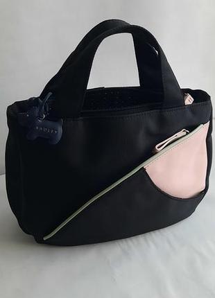 Стильная оригинальная женская сумка radley с розовым кожаным карманом! трендовая подкладка в горошек, фирменный песик, очень вместительная 30х20,