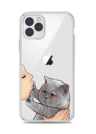 Чохол apple для iphone 14 pro max прозорий з котом