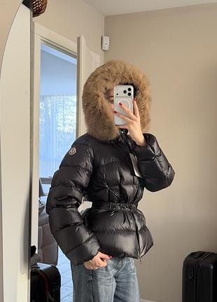 Пуховик жіночий чорний з гусячого пуху з хутром, xs