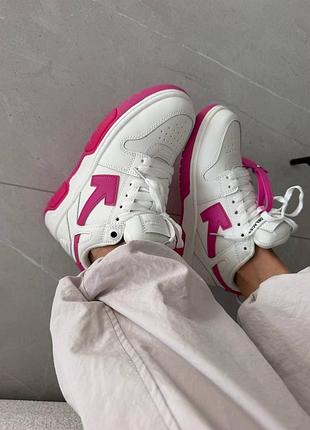 Кросівки жіночі off white out of office білі/фуксія, шкіра