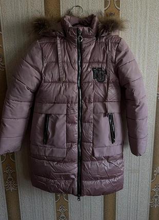 Куртка для дівчинки зимова з капюшоном бузкова