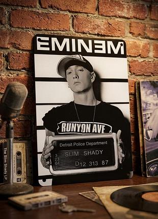 Металлическая винтажная табличка "eminem / slim shady / эминем / магшот / хип-хоп / рэп постер" 14х20 см