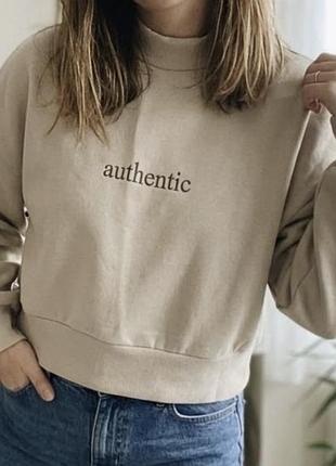 Світшот жіночий бежевий з написом authentic