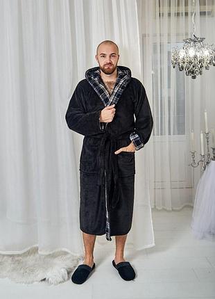 Халат мужской махровый теплый красивый с капюшоном р.l,xl,2xl,3xl 3xl