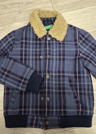 Куртка-бомбер для хлопчика benetton у клітинку, вовняна, 6-7 років