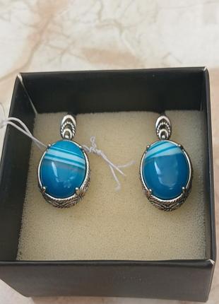 Серьги с голубым агатом