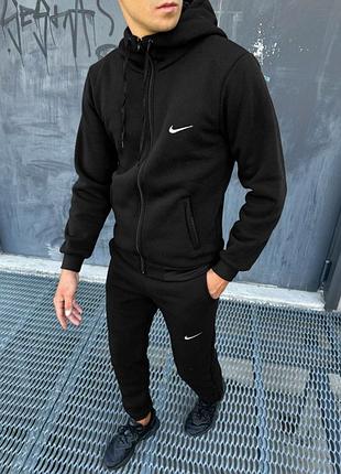 Чоловічий спортивний костюм nike чорний утеплений флісом