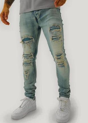 Новые джинсы boohoo man w34 skinny stretch all over rip &amp; repair jeans antique