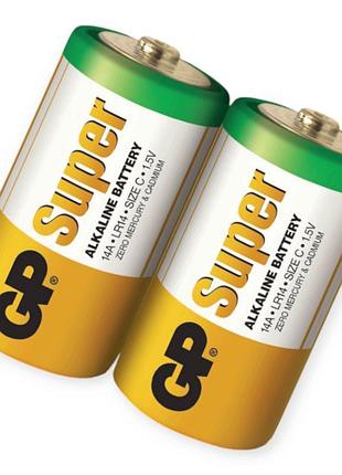 Батарейка тип c лужна 1.5v середня gp super alkaline 2шт блістер
