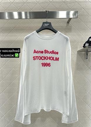 Лонгслів кофта acne studios білий з червоним написом оверсайз