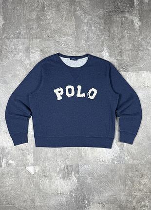 Світшот polo ralph lauren поло ральф лорен оригінал жіночий синій кофта худі толстовка лонгслів великим логотипом бавовна xl xxl vintage оверсайз