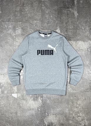 Світшот puma пума кофта чоловіча сіра з великим логотипом big logo утеплений на флісі худі толстовка спортивна сірий оригінал пайта розмір m