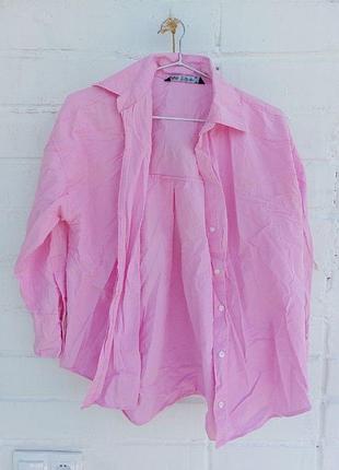 Рубашка розовая оверсайз zara, размер xs (34)
