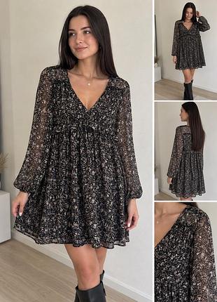 Коротка жіноча сукня zara з квітковим принтом, чорна, xs-s