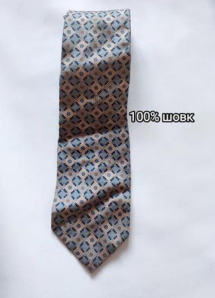 Краватка 100% шовк pure silk широкий галстук світлий silk seta seda сілк шовкова вінтаж вінтажна