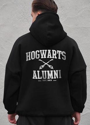 Мужское оверсайз худи толстовка на флисе с капюшоном и принтом without alumni black