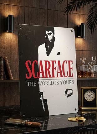 Металева вінтажна табличка "обличчя зі шрамом/scarface/Аль пачино/тоні монтана/постер" 14х20 см