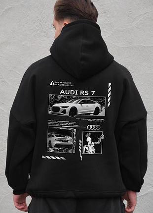 Мужское оверсайз худи толстовка на флисе с капюшоном и принтом without audi rs7 black