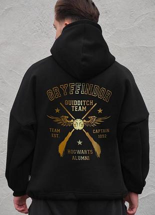 Чоловіче оверсайз худі толстовка на флісі з капюшоном та принтом without gryffindor black