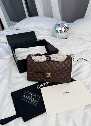 Сумочка classic 25 flap caviar brown with gold hardware