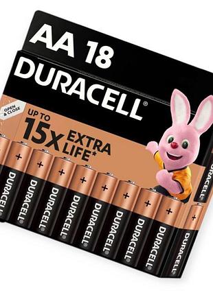 Батарейка aa лужна 1.5v пальчик duracell basic alkaline 18шт картон бельгія