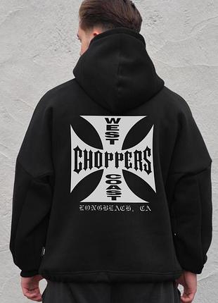 Чоловіче оверсайз худі толстовка на флісі з капюшоном та принтом without choppers black