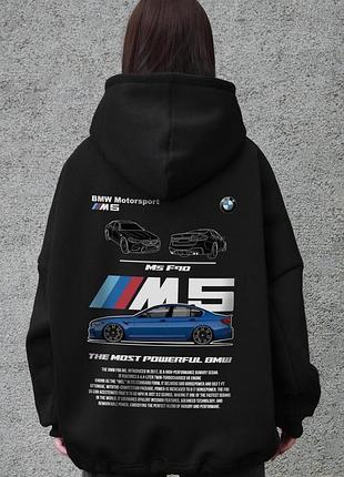 Жіноче оверсайз худі толстовка на флісі з капюшоном та принтом without bmw m5 f90 black