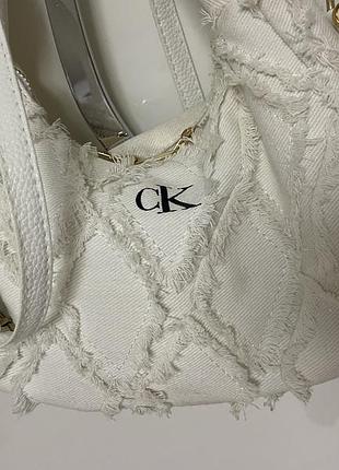 Сумка жіноча текстиль котон молочна бежева calvin klein