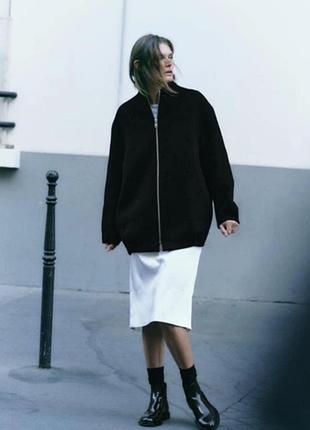Бомбер куртка oversize zara zw collection manteco чорний xs/s вовна