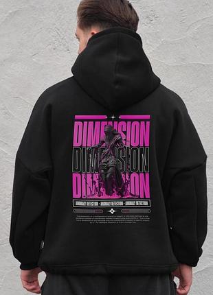 Мужское оверсайз худи толстовка на флисе с капюшоном и принтом without dimension black