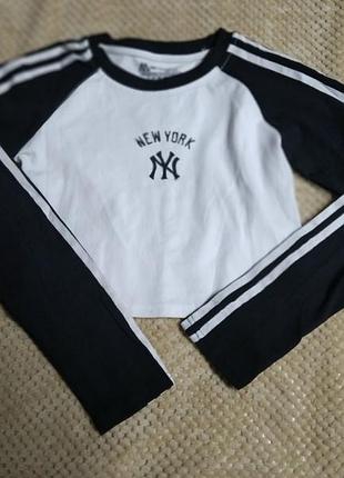 Лонгслів жіночий new york yankees укорочений чорно-білий