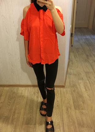 Оранжевая овесайз свободная рубашка asos с вырезами на плечах и спине oversize